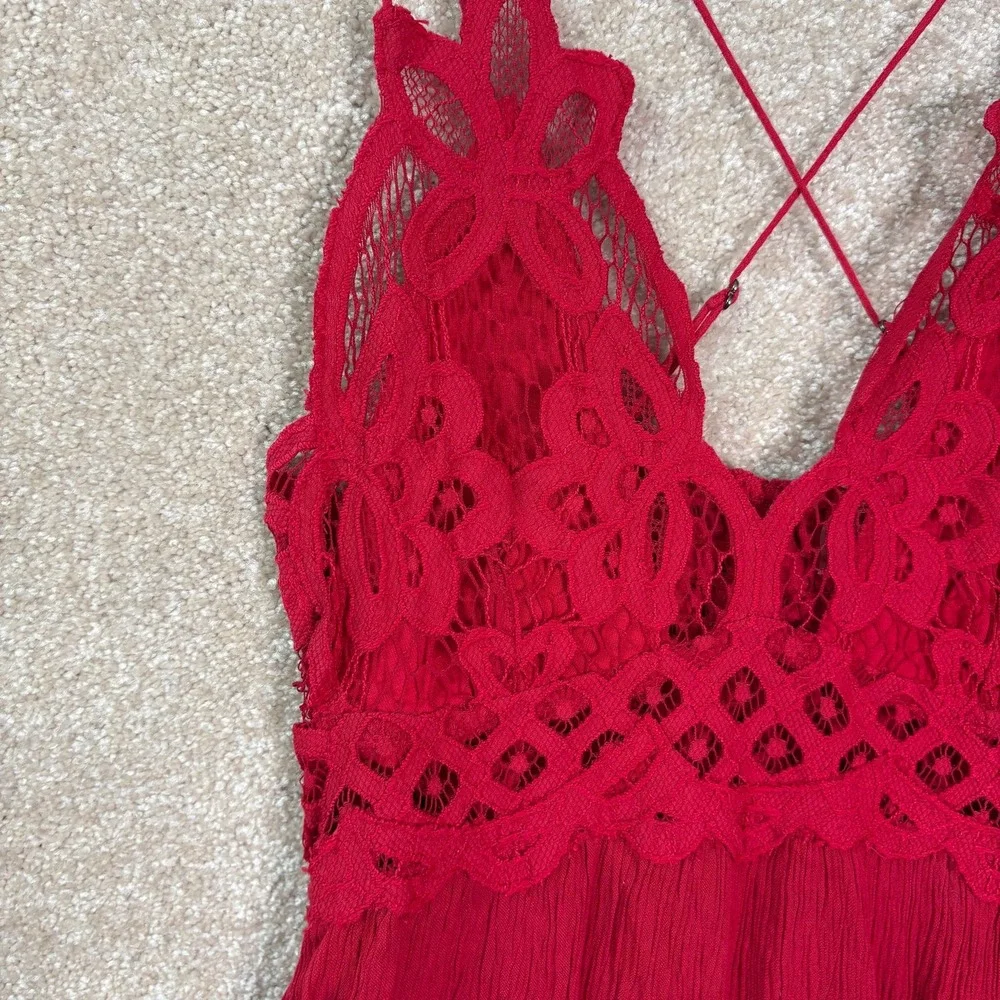 FREE PEOPLE Adella Mini Dress Womens Small Red Lace Boho Crochet Coquette Date